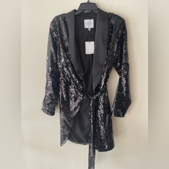 Gibson Latimer Long Sleeve Satin Contrast Sequin Knit Coordinating Blazer - Picture 6 of 9